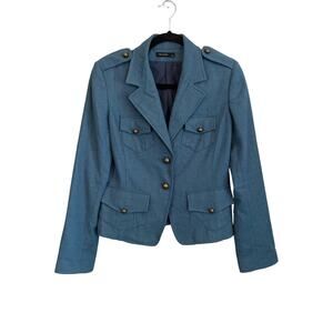 Yumi Mazao Jacket Womens 38 M Wool Career Military Business 2 Button Blazer Blue